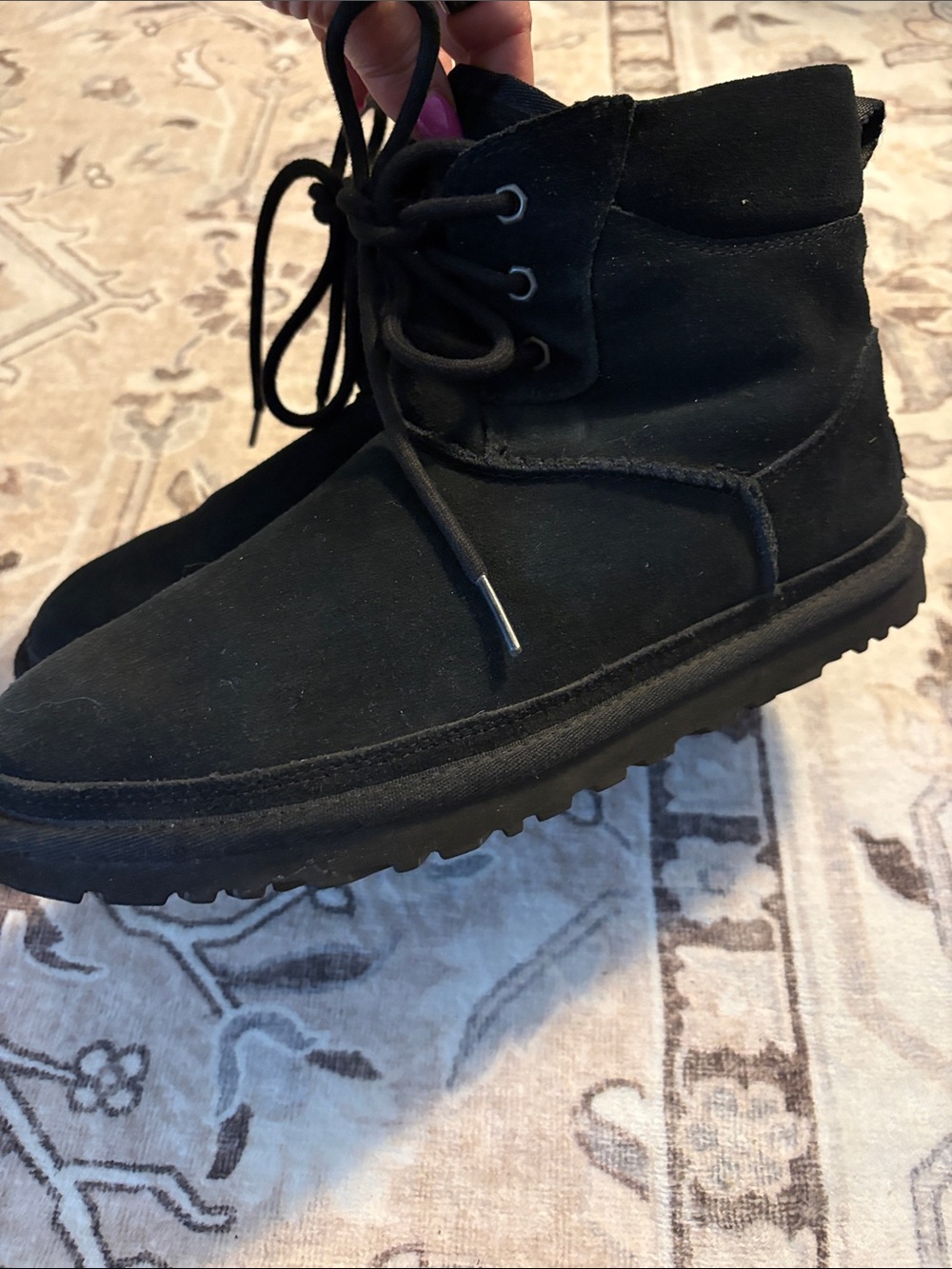UGG womens Black Suede Lace Up Ankle Boots